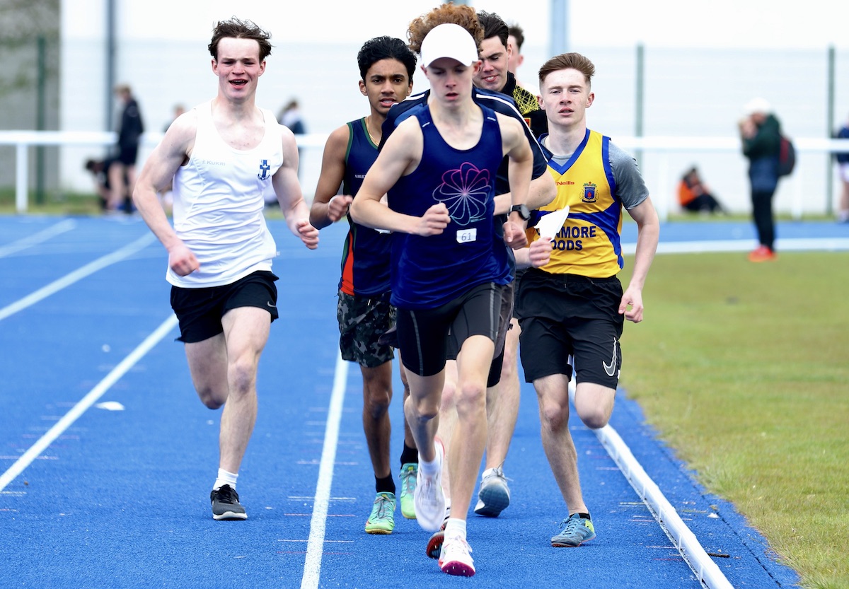 Inter boys 1500m – Bobby Moore (Woodbrook College) leading